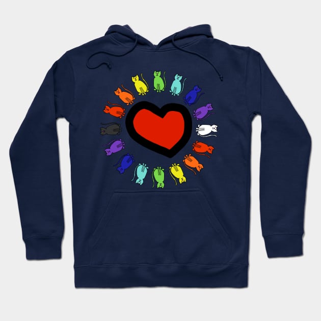 Rainbow Cats Circle Heart Valentines Day Hoodie by ellenhenryart